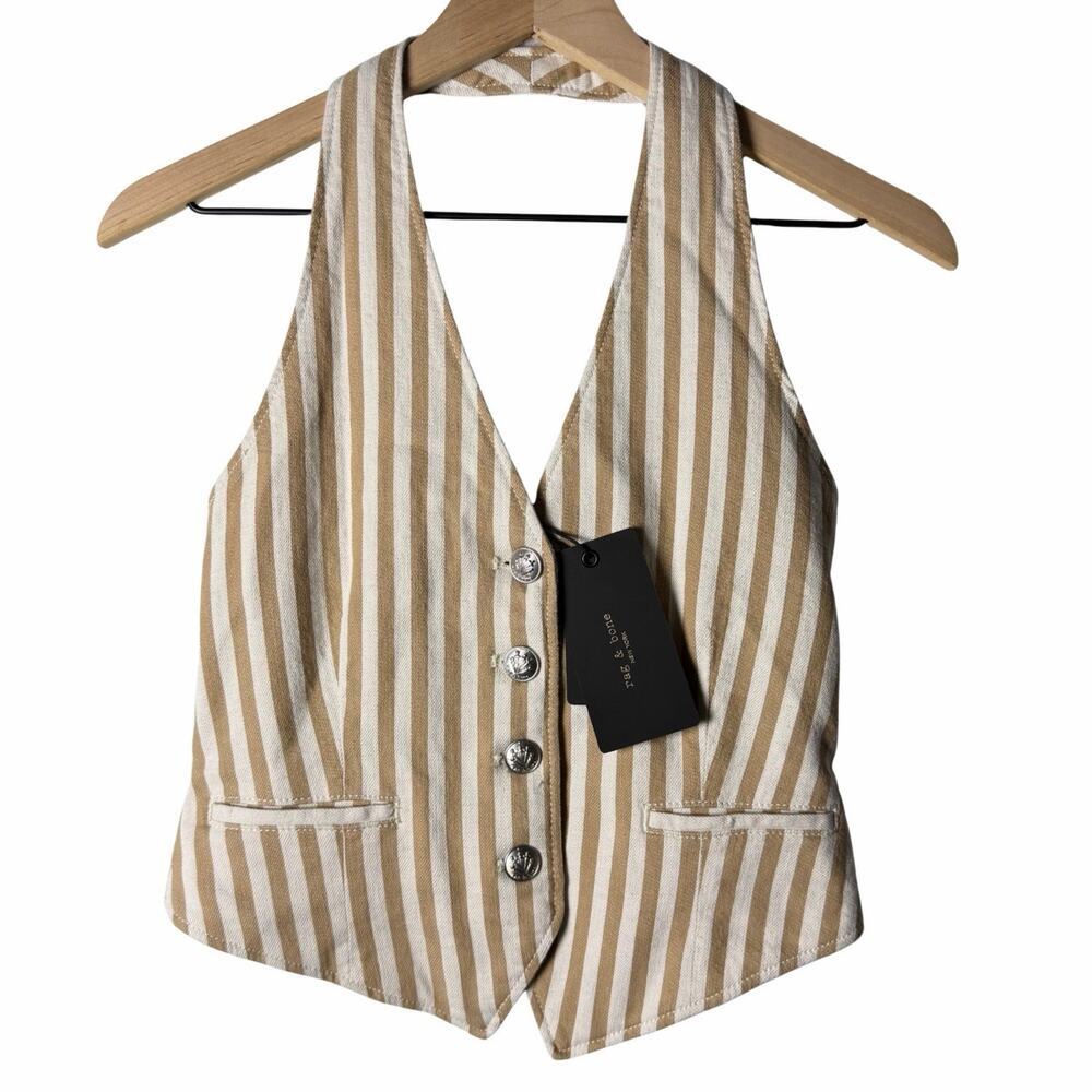 Rag & Bone Ethel Linen-Blend Vest Tan White Stripes Button Up Halter 0/XS NWT